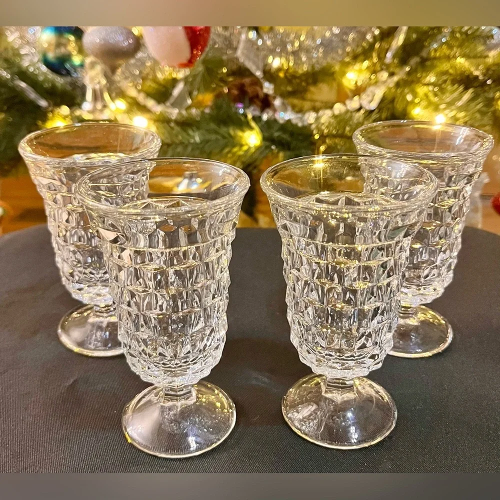 Fostoria American Clear Crystal Cubist Footed Juice Glasses Set of 4 MCM Vintage